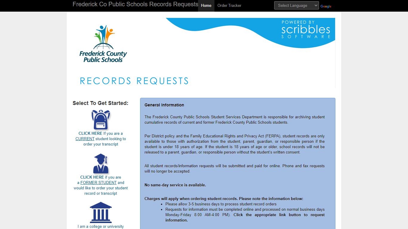 Frederick County Public Schools Transcripts and Records Requests